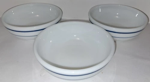 Vtg Lot of 3 Pyrex White Glass w/ Blue Bands Cereal Soup BOWL #705 Corning USA