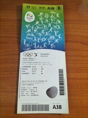 Used Ticket Olympic 17.08. 2016 Rio Olympia A38 Basketball 2