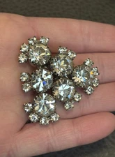 Vintage Sparkling Rhinestone Brooch Pin Large Clear Prong Estate Ice Bling