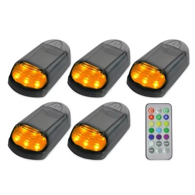 5 Pack Solar Powered LED Cab Roof Marker Running Lights w/Remote For Trucks SUV