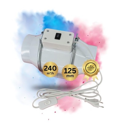 125mm Turboventilator 240m³/h Rohrventilator regelbar Grow mit Kabel leise
