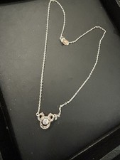 Vintage Mickey Mouse Head Rhinestone Disney 20" Silver Chain Necklace