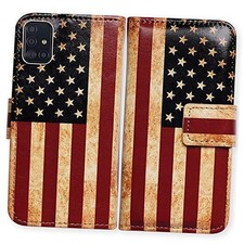 Case for Galaxy A51 Leather Flip Case Wallet Cover with Retro American Flag
