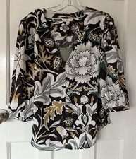 LOVELY MORRIS & CO AT NEXT BROWN V-NECK FLORAL PATTERNED TOP - SIZE 14 - NEW