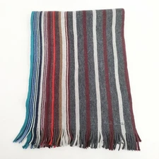 Paul Smith Multi-border fringe knit wool Scarf Gray multicolor 5-1202T◎