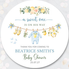 Boy's Sweet One Lemon Theme Personalised Baby Shower Stickers Favour Bag Labels