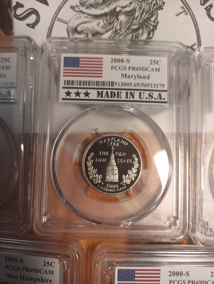 2000-S MA, NH, MD, SC, & VA  State Quarter 5 Coin Set PCGS PR-69 DCAM - Image 3 of 4