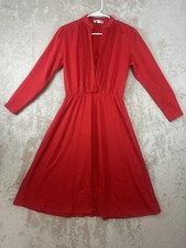 Vintage Booge Dress Juniors 11-12 Red Pleated Collared Knit Fit & Flare Midi