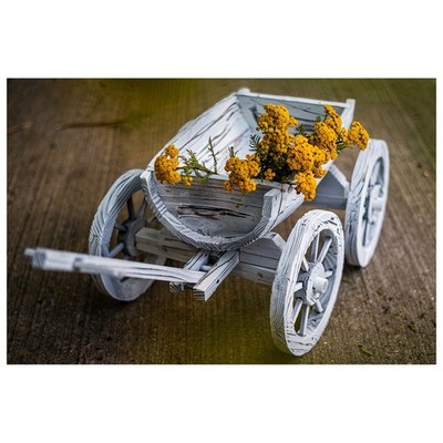 Holzhandwagen Weiß Rustikal Sommerset Dekohandwagen Pflanzwagen HTI-Living