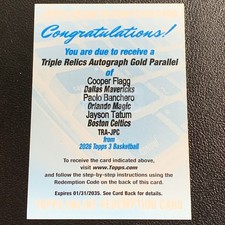 2025-26 Topps Three (3) Cooper Flagg/Paolo/Jayson Tatum RC 3 Patch Auto Gold /10