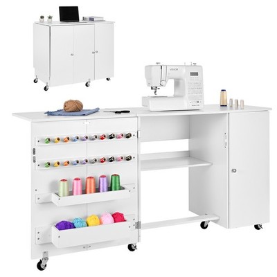 VEVOR Folding Sewing Table Multipurpose Sewing Machine Table with Cabinet White