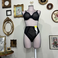 Vintage Marilyn Monroe Warner's Sheer Black Bra & High-Waist Panty Set Size L