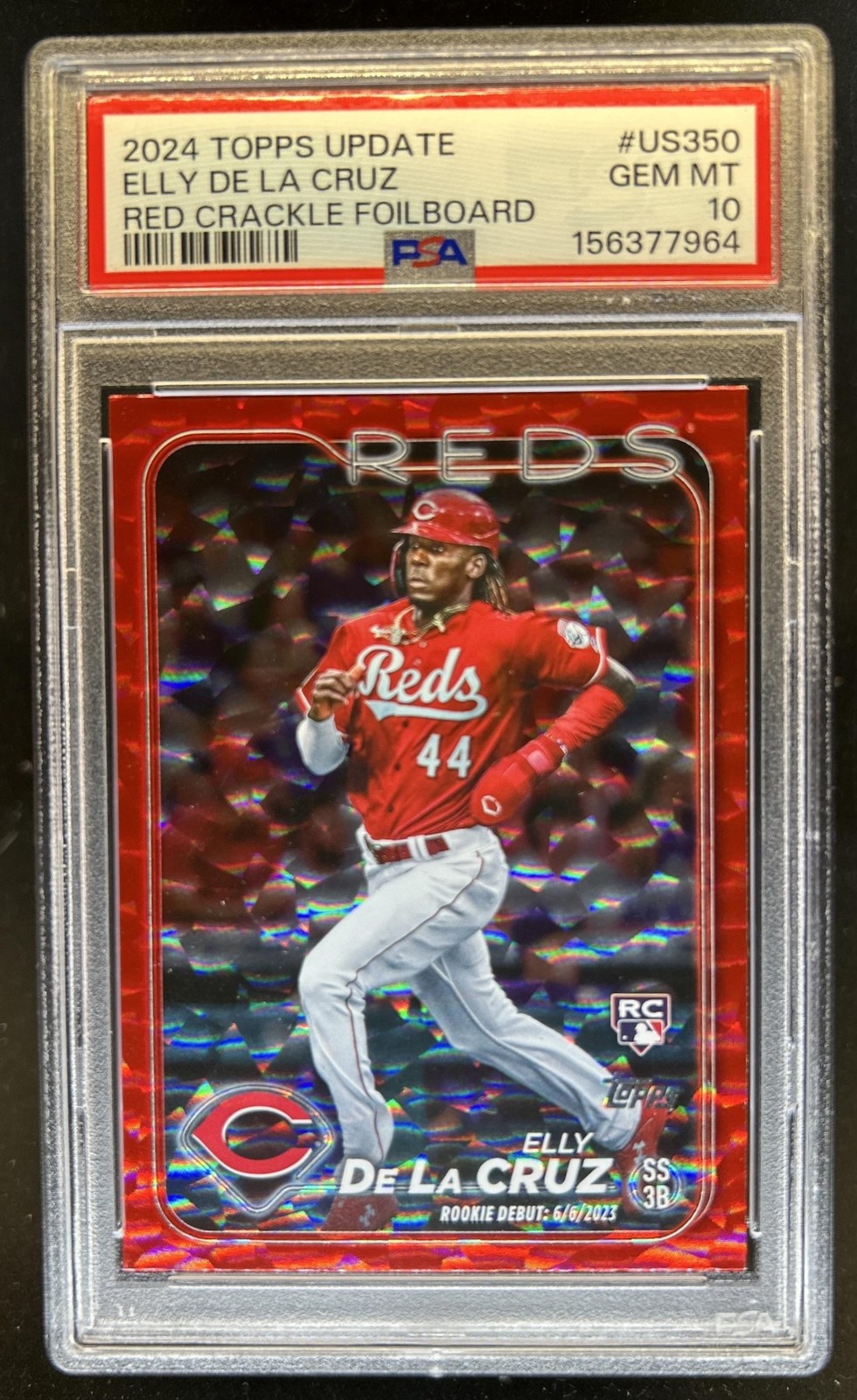 2024 Topps Update Elly De La Cruz Red Crackle Foilboard RC #/199 Reds PSA 10
