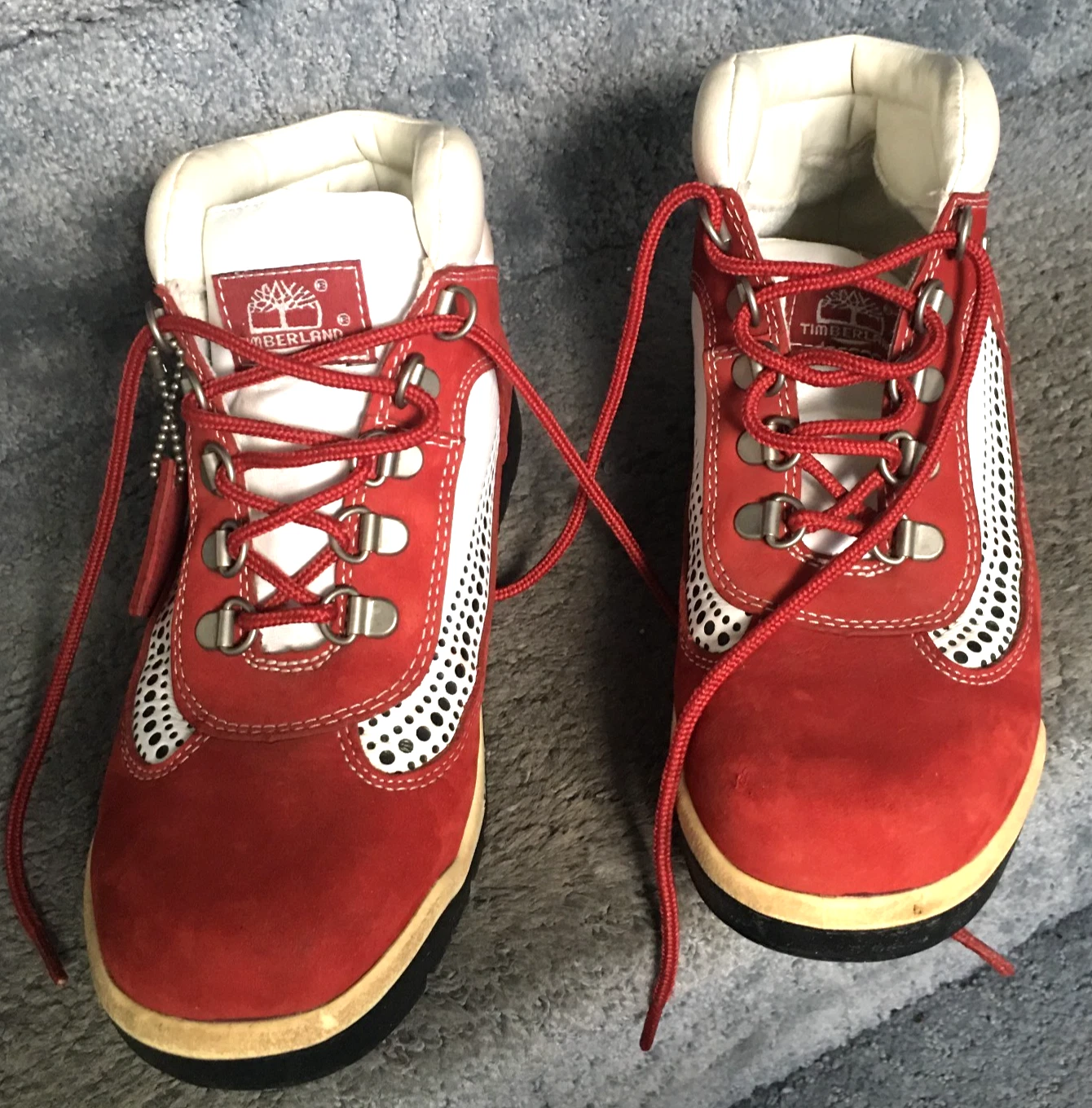 Timberland Hiking Field Ankle Boots Women 4.5 M Brick Red White Nubuck Leather