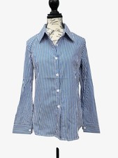 Blue Stripe Button Up Long Sleeve Shirt Size S Petite