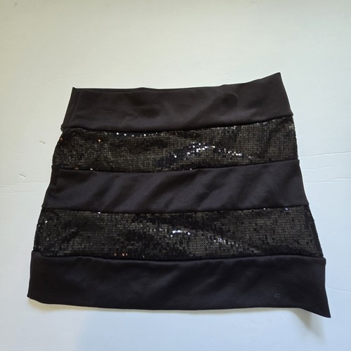 Vtg Agaci Sparkle Mini Skirt Womens SM Black Sequins Bodycon Clubwear Grunge - Picture 7 of 8