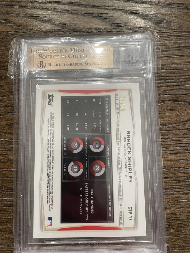 2014 Bowman #CTP-17 Braden Shipley Chrome refratores de gelo branco #/15 BGS 9.5 - Imagem 2 de 2