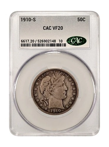 1910-S 50c Barber Half Dollar CACG VF20