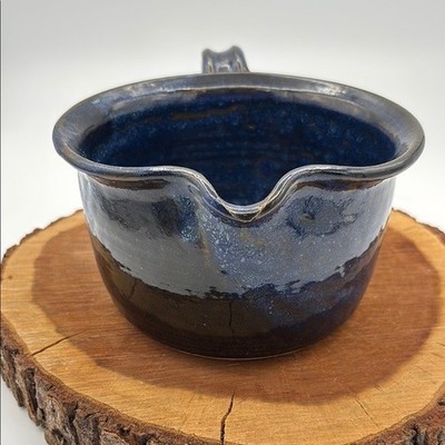 Brown Stone Studio Blue Pottery Batter Bowl Signed & Dated