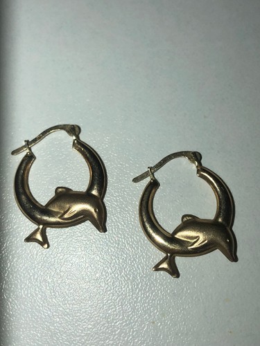 Vintage Hallmarked 9ct Yellow Gold Dolphin Creole Hoop Earrings