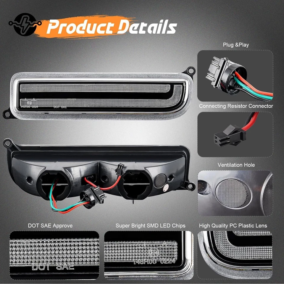 For 1997-2001 Jeep Cherokee XJ LED Front Corner Turn Signal DRL Parking Light - Image 4 of 4