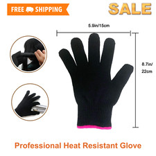 Heat Resistant Glove for Hair Styling, Flat Iron  Curling Wand, 1pc, Pink Edge