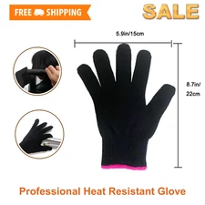 Heat Resistant Glove for Hair Styling, Flat Iron & Curling Wand, 1pc, Pink Edge