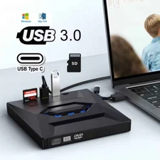 External CD DVD Drive USB 3.0 USB-C CD ROM Burner DVD Player Writer w/ USB Hub