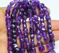 AAA Natural Purple Amethyst Faceted Cube Box 6-7mm Gemstone Beads 8 Inch Long