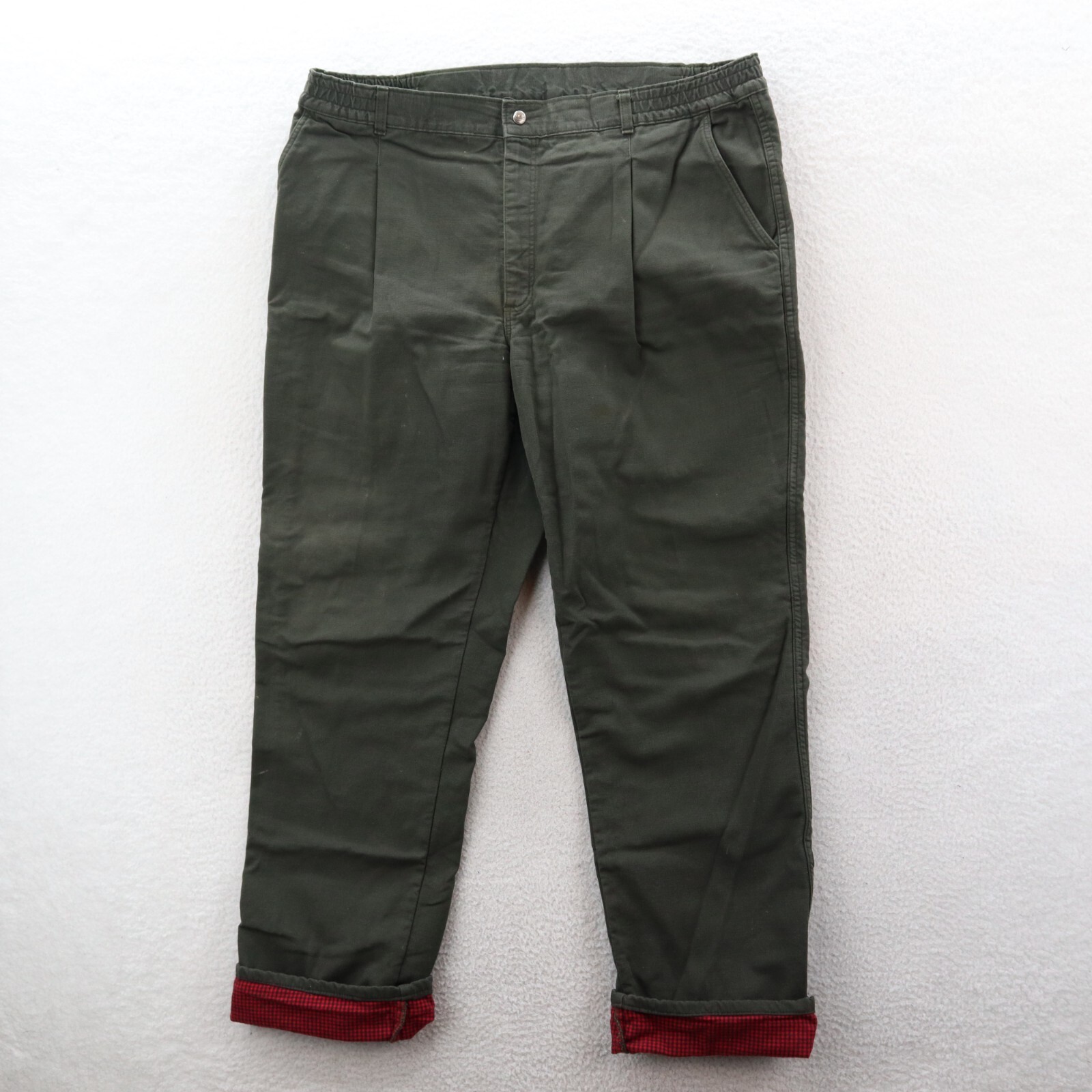 VTG LL Bean Pathfinder Pants Men's 42x34 Green Canvas Flannel Lined Utility USA