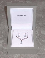 H. SAMUEL 9KT WHITE GOLD DIAMOND BLUE TOPAZ EARRINGS NECKLACE WEDDING SET NIB