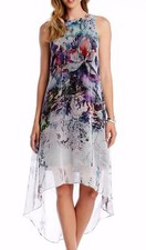 Karen Kane 3L99165 Avant Garden Floral Hi-Lo Hem Chiffon Tank Dress, XS - $148
