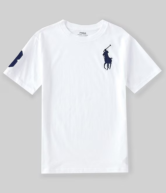 T shirt Polo Ralph Lauren ragazzo Big Pony cotone jersey bianca 7 nuova con etichetta
