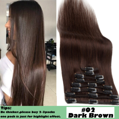 Multi/Color 100% Real Human Hair Clip In Remy Hair Extensions Full Head 8 Pieces