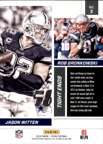 2016 Score Reflections Red #2 JASON WITTEN/ROB GRONKOWSKI - Picture 2 of 2