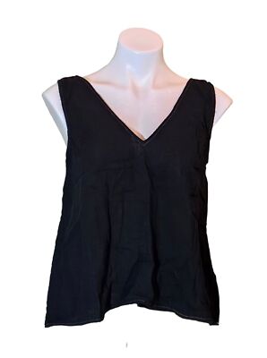 Calme Johnny Was Sleeveless V-Neck Draped Tank Top Black Size Small