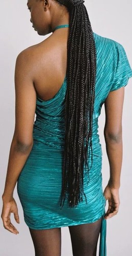 SABINA MUSAYEV Galactica Teal Green Foil Pleated Top Small NEW With Tags - Picture 2 of 3