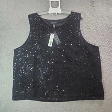 $69 NEW Investments Sleeveless Tank Top Women 3X Sequin All Over Lined Black