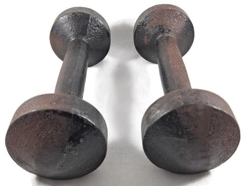 PAIR CAST IRON DUMBELLS Hand Weights 3 LB ea. Authentic Vintage Gym Equipment - Picture 8 of 12