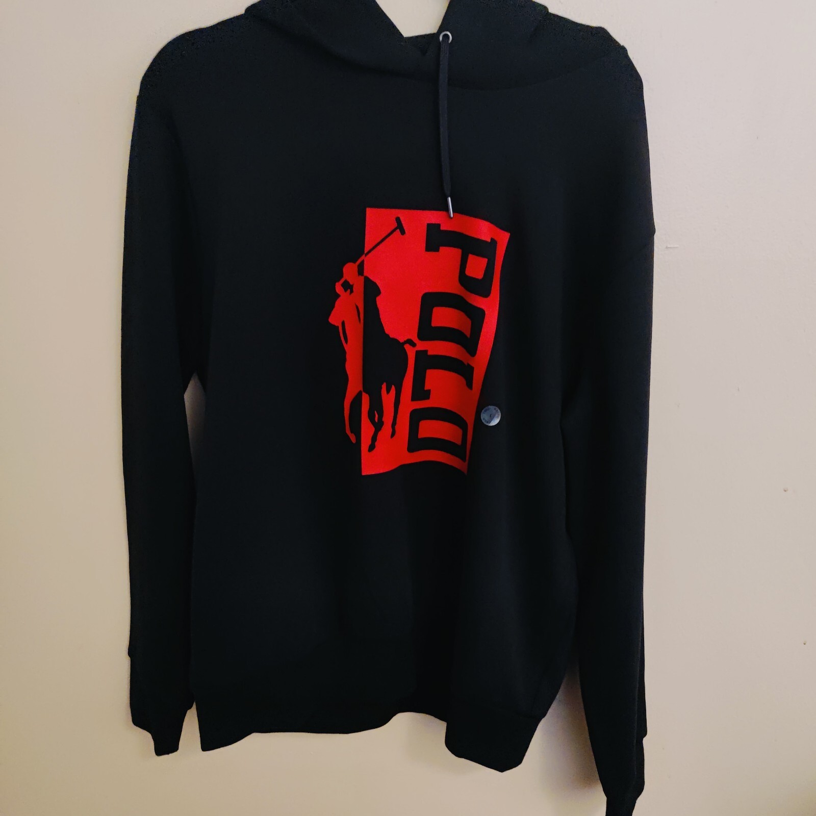 Felpa con cappuccio Polo Ralph Lauren uomo grande grande pony misto cotone grafica pile nera