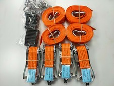 4x Orange - CAR TRAILER Over Tyre Tie Down Transporter Heavy Duty Ratchet Straps