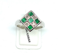 Natural Emerald Gemstone Diamond Solid 925 Sterling Silver Ring Women Jewelry