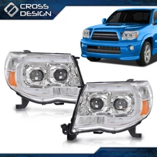 Chrome LED Tube Dual Projector Headlights Pair Fit For 2005-2011 Toyota Tacoma