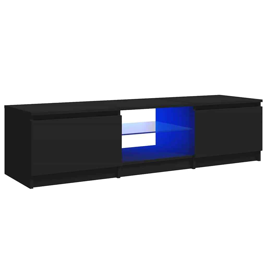 Meuble TV noir brillant 140 cm avec éclairage LED design épuré