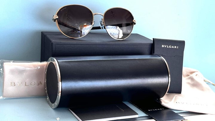 Bvlgari Italy 6087-B 278/13 Round Brown Gold Sunglasses $750 NIB