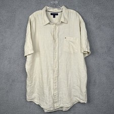 Tommy Hilfiger Mens Shirt 100 Linen Cream White Stripe Beach Casual Top Size XL