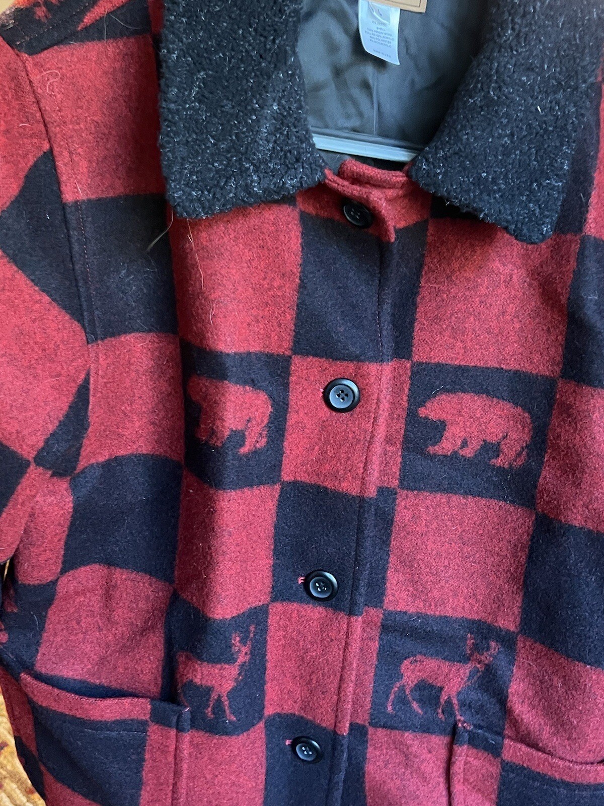 Pendleton Wool Jacket Red & Black Checkered Large - image 12