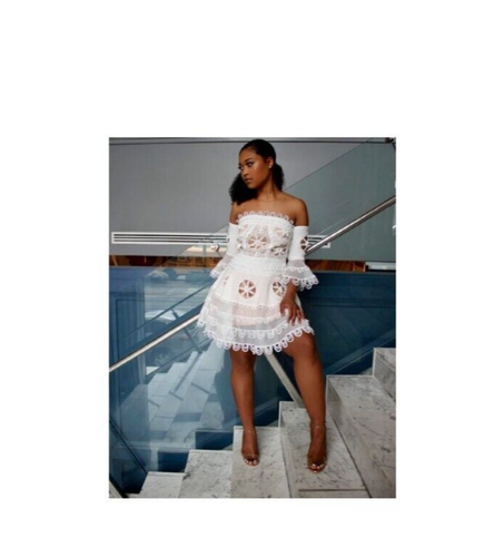 Latiste By Yamy Mini Dress Womens Medium Ivory Lace Cocktail Y2K 90s - Picture 8 of 8