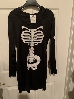 Spirit Halloween Sexy Skeleton Hooded Black Mini Dress Adult Size Medium  Glitter | eBay