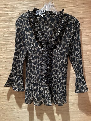 Black Blouse Top size M-L Whimsigoth Witchy Ruffles Dark Romantic Animal Print